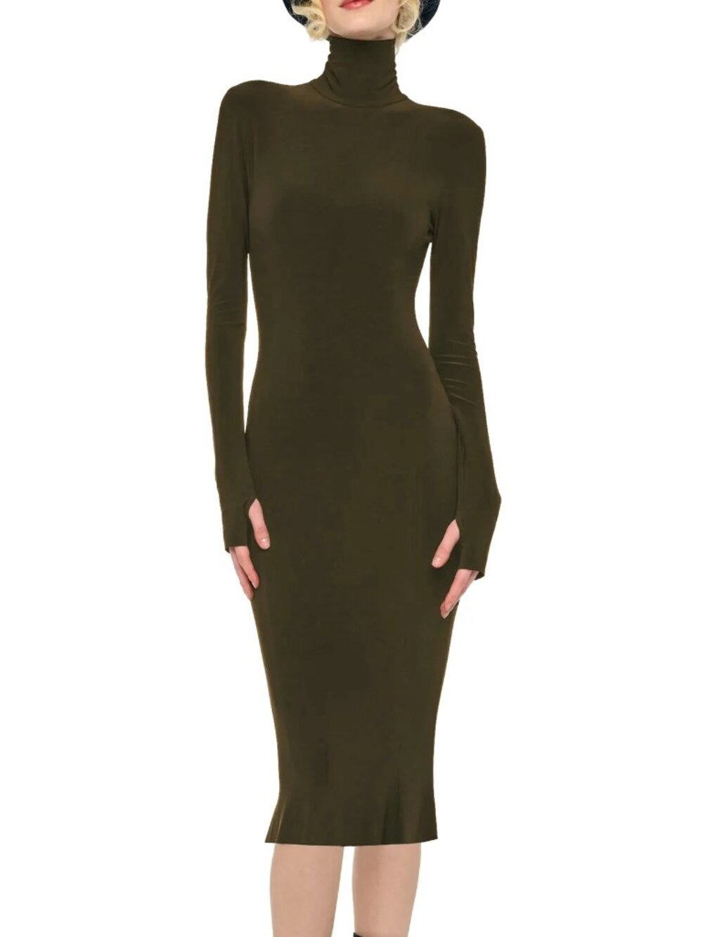 Norma Kamali Bark Long Sleeve Turtleneck Midi Dress, XS